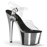 Pleaser Adore-708 Women's Exotic Dancing Ankle Strap 7" Platform Sandal. Clear Silver Chrome