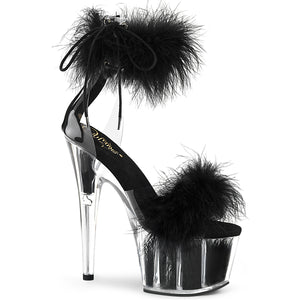 Pleaser ADORE-724F Women's, Adult, 7" Marabou Fur Ankle Cuff Sandal. Black