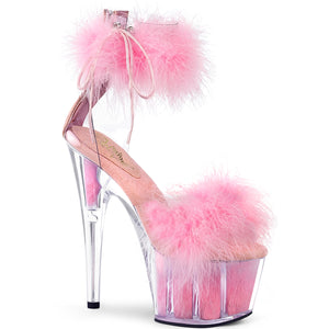 Pleaser ADORE-724F Women's, Adult, 7" Marabou Fur Ankle Cuff Sandal. Baby/pink