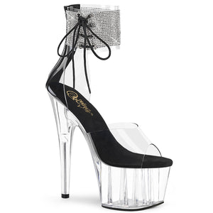 Pleaser ADORE-724RS  Women's, Adult, 7" Rhinestone Embellished Ankle Cuff Sandal. Clr/Blk