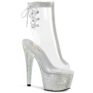 Pleaser BEJEWELED-1018C-2RS Exotic, Clubwear, Ankle High 7" Platform Boot. Clr/Sil.