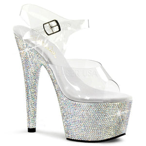 Pleaser Bejeweled-708DM Exotic Dancing Clubwear 7" Plat. W/Rhinestone Sandal. Silver