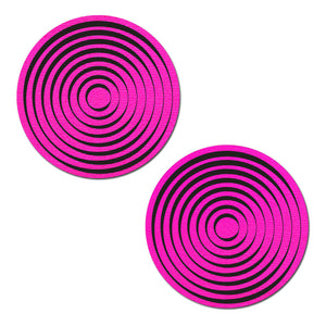 Trippy UV Reactive Neon Pink Circle with Black Spiral Nipple Pasties by Pastease.