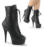 Pleaser Delight-1020 Exotic Dancing Clubwear 6" Heel Platform Ankle Boot.  Black Faux Leather