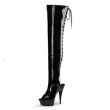 Pleaser DELIGHT-3017 Exotic Dancing Clubwear Sexy 6" Platform Thigh High Boot. Black/Patent