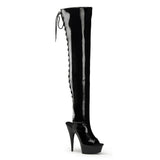 Pleaser DELIGHT-3017 Exotic Dancing Clubwear Sexy 6" Platform Thigh High Boot. Black/Patent