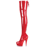 Pleaser DELIGHT-3063 Exotic Dancing, Clubwear 6" Platform Thigh High Boot. Red Stretch/Patent