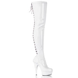 Pleaser DELIGHT-3063 Exotic Dancing, Clubwear 6" Platform Thigh High Boot. White Stretch/Patent