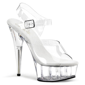 Pleaser DELIGHT-608 Exotic Dancing Shoes, Ankle Strap 6" Heel Platform Sandal. Clear