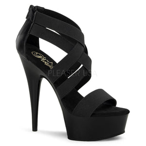 Pleaser DELIGHT-669 Sexy Clubwear Criss-Cross Elastic Straps, 6" Heels Platform Sandal. Black