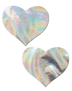 Love: Silver Holographic Heart Nipple Pasties by Pastease.