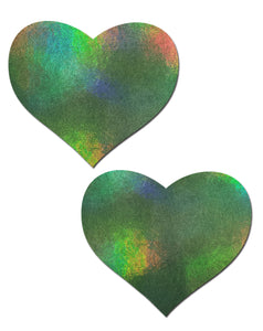 Love: Liquid Holographic Green Blue Gold Heart Nipple Pasties by Pastease.