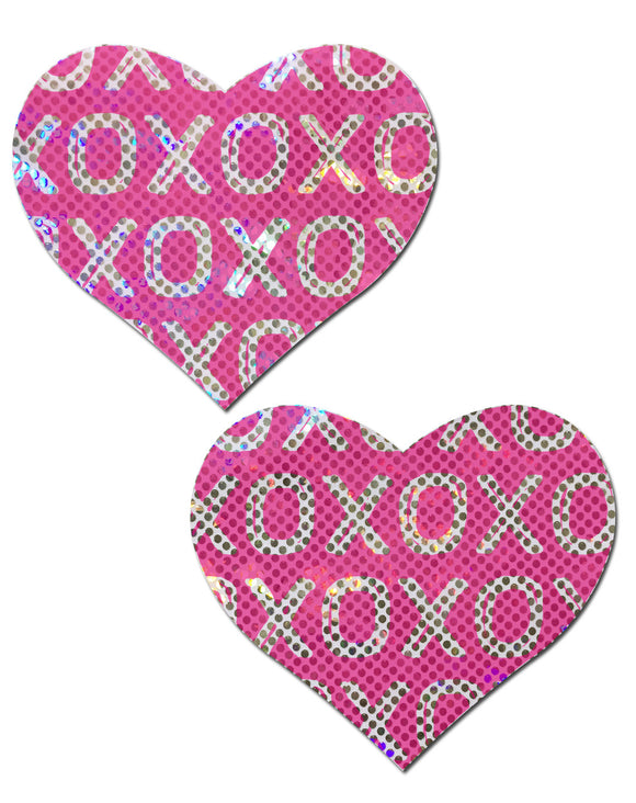 Love: Shattered Glass Disco Ball Pink with White XO Heart Nipple Pasties by Pastease® o/s