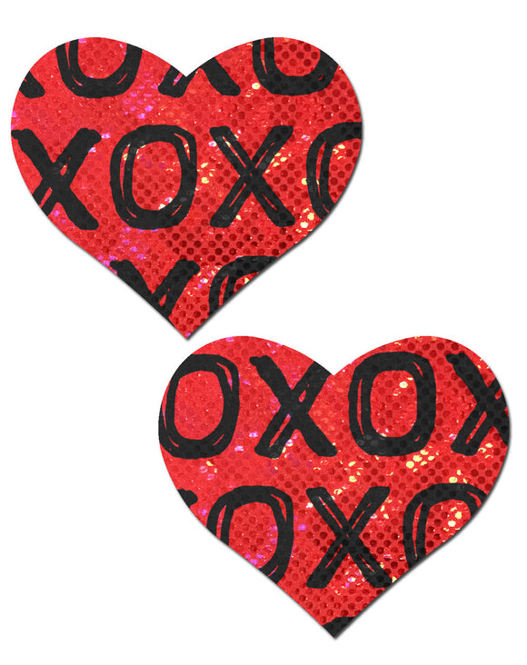 Love: Shattered Glass Disco Ball Red with Black XO Heart Nipple Pasties by Pastease® o/s