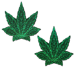 Indica Pot Leaf: Glitter Green Weed Nipple Pasties by Pastease.