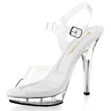 Women 5" Heel Platform Ankle Strap Sandal. Pleaser, LIP-108 Clear