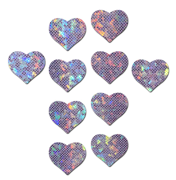 Body Minis: 10 Mini Silver Glitter Hearts Nipple & Body Pasties by Pastease.