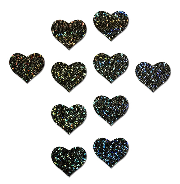 Body Minis: 10 Mini Black Glitter Hearts Nipple & Body Pasties by Pastease.