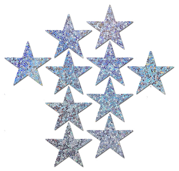 Body Minis: 10 Mini Silver Glitter Stars Nipple & Body Pasties by Pastease.