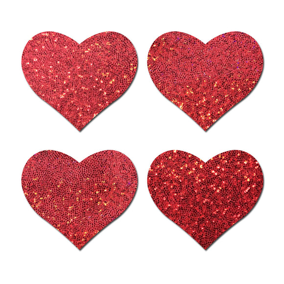 Petites: Two-Pair Small Red Glitter Hearts Nipple Pasties by Pastease® o/s