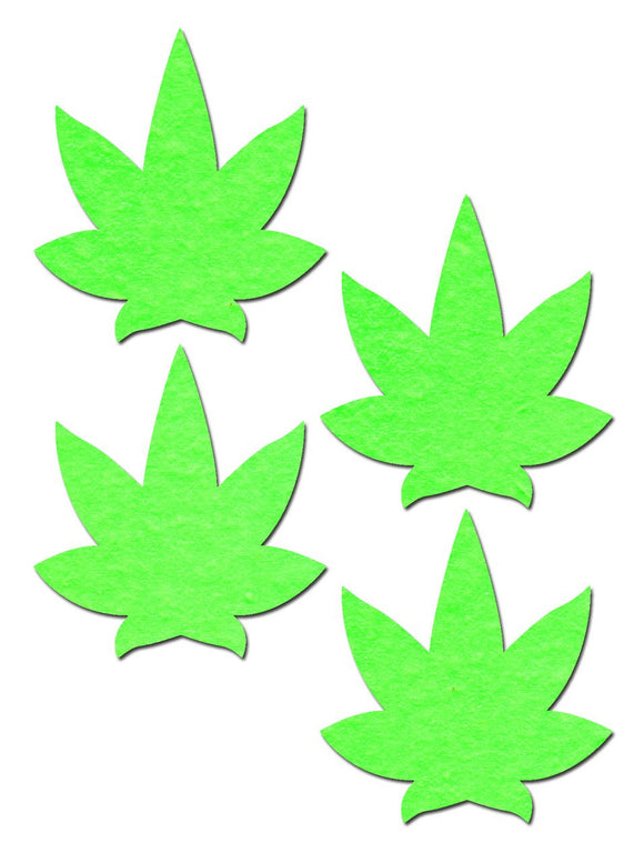 Petites: Two-Pair of Small Glow In The Dark Pot Leaf Nipple Pasties by Pastease® o/s