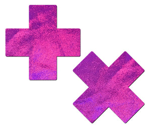 Plus X: Pink Holographic Cross Nipple Pasties by Pastease.