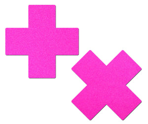 Plus X: Neon Pink Day-Glow Lycra Cross Nipple Pasties by Pastease.