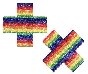 Plus X: Glittering Rainbow Cross Nipple Pasties by Pastease.