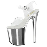 Pleaser FLAMINGO-808 Exotic Dancing Shoes, 8" Heel Ankle Strap Platform Sandal. Clr/Slv Chrome