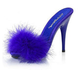 Fabulicious POISE-501F Satin-Maribou Fur 5" High Heel Platform Slide Sandal. Blue