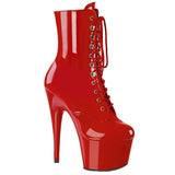 Pleaser Adore-1020 Exotic Dancing, Clubwear, Ankle/Calf 7" Platform Boot. Red/Patent