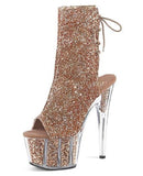 Pleaser Adore-1018G Exotic Dancing Clubwear Ankle/Mid Calf 7" Heel Platform Boot. Rose Gold/Glitter