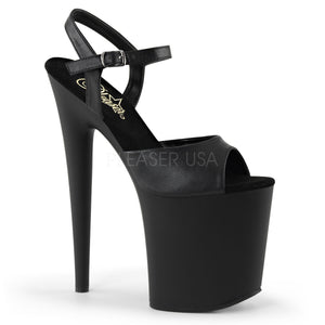 Pleaser FLAMINGO-809 Exotic Dancing Shoes, 8" Heel Ankle Strap Platform Sandal. Blk Faux Leather/Blk
