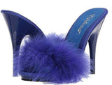 Fabulicious POISE-501F Satin-Maribou Fur 5" High Heel Platform Slide Sandal. Blue