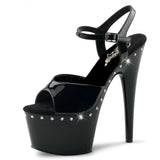 Pleaser Adore-709LS  Exotic Dancing, Women's, 7" Ankle Strap Platform Sandal. Black/Black
