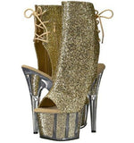 Pleaser Adore-1018G Exotic Dancing Clubwear Ankle/Mid Calf 7" Heel Platform Boot. Gold/Glitter