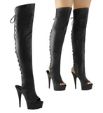 Pleaser DELIGHT-3019 Exotic Dancing, Clubwear Sexy 6" Platform Thigh High Boot. Black Faux/Leather