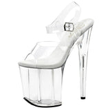 Pleaser FLAMINGO-808 Exotic Dancing Shoes, 8" Heel Ankle Strap Platform Sandal. Clear/Clear