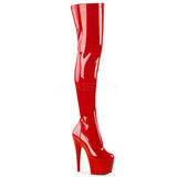 Pleaser ADORE-3000 Exotic Dancing Clubwear Sexy 7" Heel Platform Thigh High Boot. Red Stretch/Red/Patent