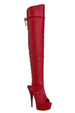 Pleaser DELIGHT-3019 Exotic Dancing, Clubwear Sexy 6" Platform Thigh High Boot. Red Faux/Leather