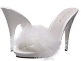 Fabulicious POISE-501F Satin-Maribou Fur 5" High Heel Platform Slide Sandal. White