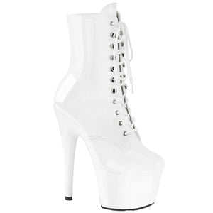 Pleaser Adore-1020 Exotic Dancing, Clubwear, Ankle/Calf 7" Platform Boot. White/Patent
