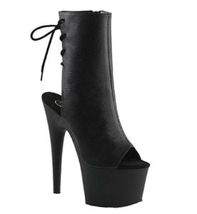 Pleaser ADORE-1018 Exotic Pole Dancing Ankle/Mid Calf Sexy 7" Platform Boots. Black/Faux Leather
