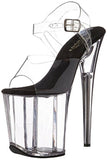 Pleaser FLAMINGO-808 Exotic Dancing Shoes, 8" Heel Ankle Strap Platform Sandal. Clear/Black/Clear