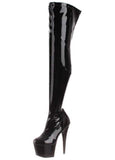 Pleaser ADORE-3000 Exotic Dancing Clubwear Sexy 7" Heel Platform Thigh High Boot. Black Stretch/Black/Patent