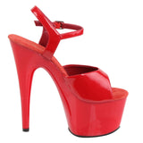 Pleaser Adore-709 Exotic Dancing, Women's, 7" Ankle Strap Platform Sandal. Red