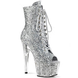 Pleaser Adore-1021G Exotic Dancing Clubwear Glitter Ankle High 7" Platform Boot. Silver/Glitter