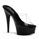 Pleaser DELIGHT-601 Clubwear Fashion Shoes, Slip/On 6" Platform Sandal. Clear/Black