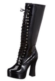 Pleaser ELECTRA-2020 Women's Knee Boot Lace up 5" Platform (Gogo) Boots. Black/Patent