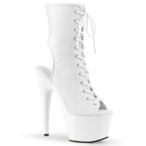 Pleaser ADORE-1016 Exotic Dancing Ankle Hi Lace-Up 7" Heel Platform Boot. White/Faux Leather